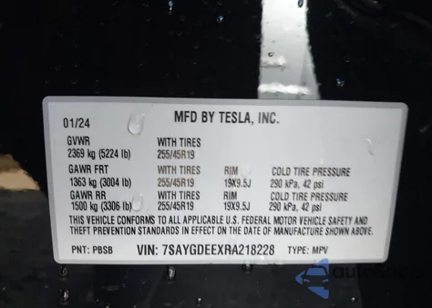 2024 Tesla Model Y Long Range Dual Motor All-Wheel Drive from USA, damaged, VIN 7SAYGDEEXRA218228